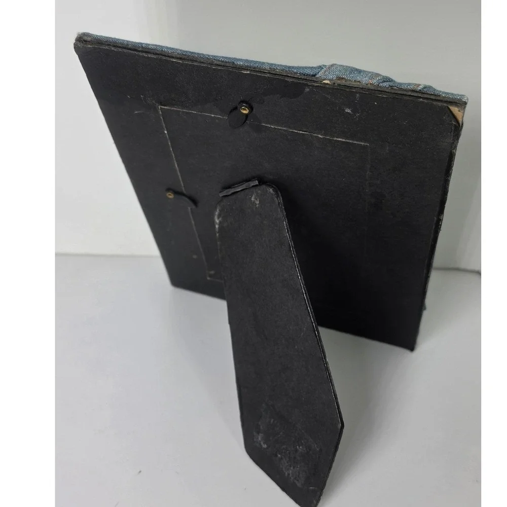 Blue Denim Fabric Picture Frame with Buttons and Contrast Stitching 4x5 Tabletop